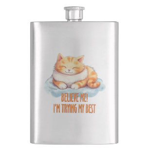 Adorable Orange Tabby Cat- I'm Trying My Best Flask