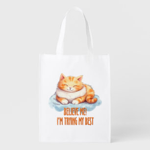 Adorable Orange Tabby Cat- I'm Trying My Best Grocery Bag