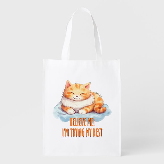 Adorable Orange Tabby Cat- I'm Trying My Best Grocery Bag (Front)