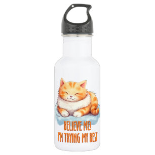 Adorable Orange Tabby Cat- I'm Trying My Best Stainless Steel Water Bottle