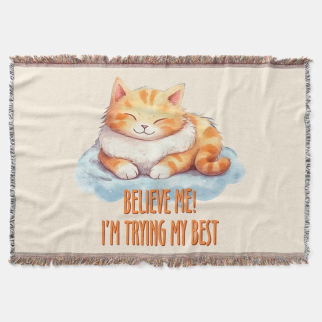 Adorable Orange Tabby Cat- I'm Trying My Best Throw Blanket (Front)