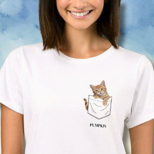 Adorable Orange Tabby Cat in Pocket Name T-Shirt