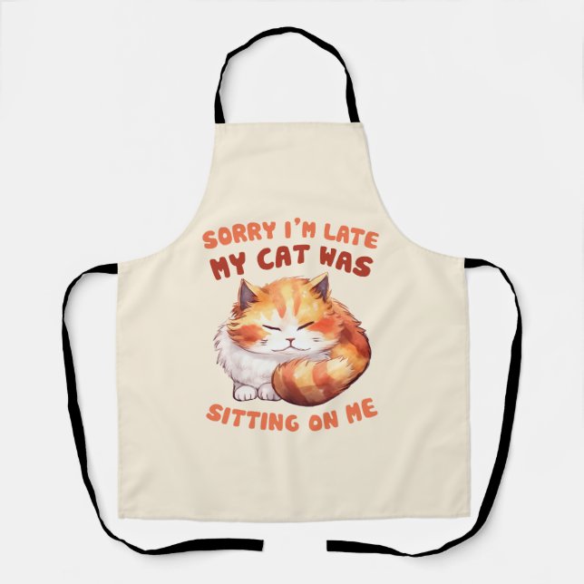 Adorable Orange Tabby Cat- Sorry I'm Late Apron (Front)