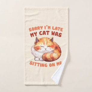 Adorable Orange Tabby Cat- Sorry I'm Late Bath Towel Set