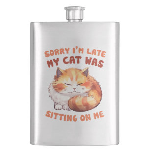 Adorable Orange Tabby Cat- Sorry I'm Late Flask