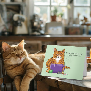 Adorable Orange Tabby Green Father’s Day Purple  Card