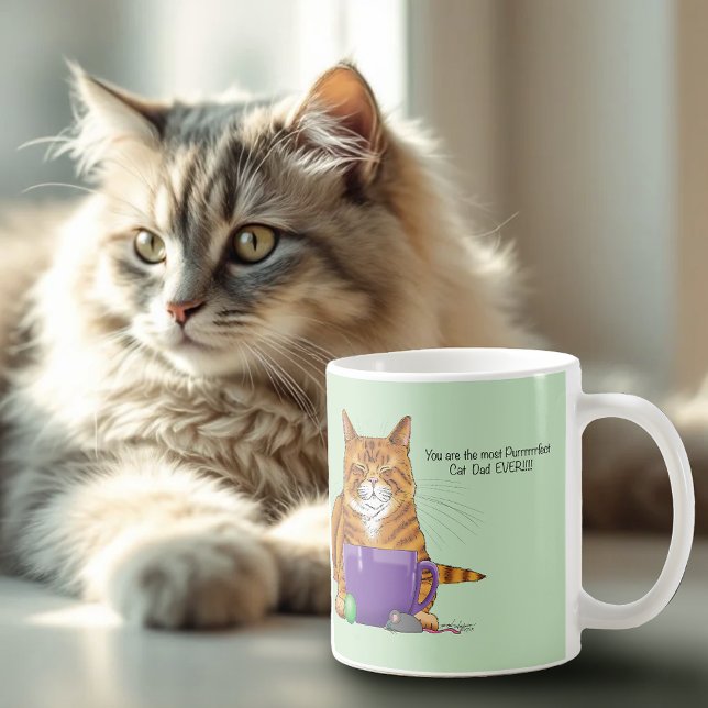 Adorable Orange Tabby Green Father’s Day Purple  Coffee Mug (Creator Uploaded)