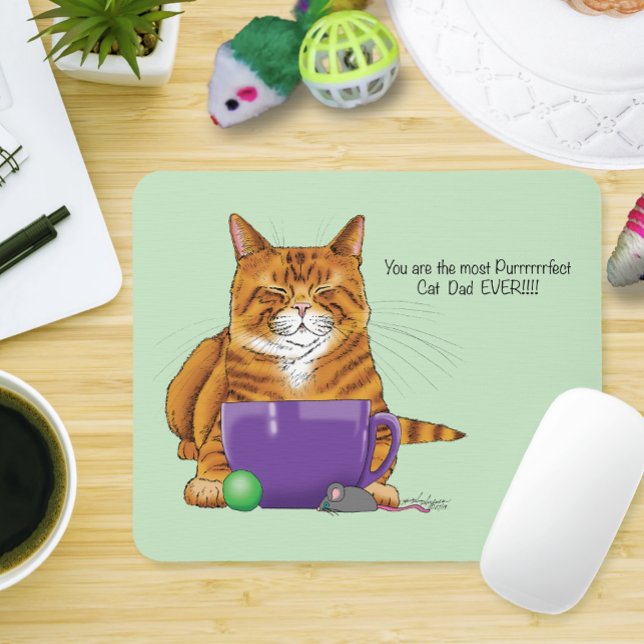 Adorable Orange Tabby Green Father’s Day Purple  Mouse Pad (Creator Uploaded)