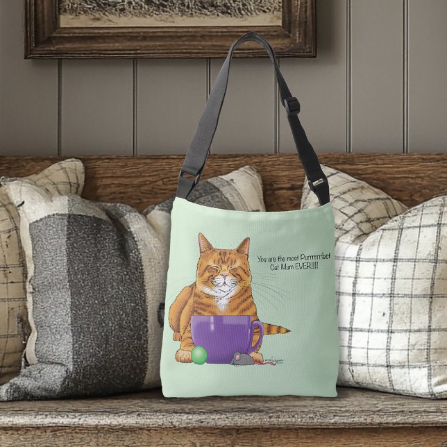 Adorable Orange Tabby Green Mother’s Day Purple  Crossbody Bag (Creator Uploaded)