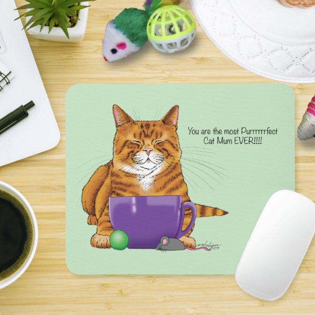 Adorable Orange Tabby Green Mother’s Day Purple  Mouse Pad (Creator Uploaded)
