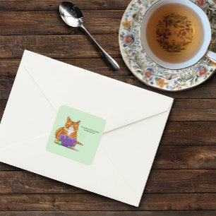 Adorable Orange Tabby Green Mother’s Day Purple  Square Sticker