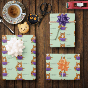 Adorable Orange Tabby Green Mother’s Day Purple  Wrapping Paper Sheets
