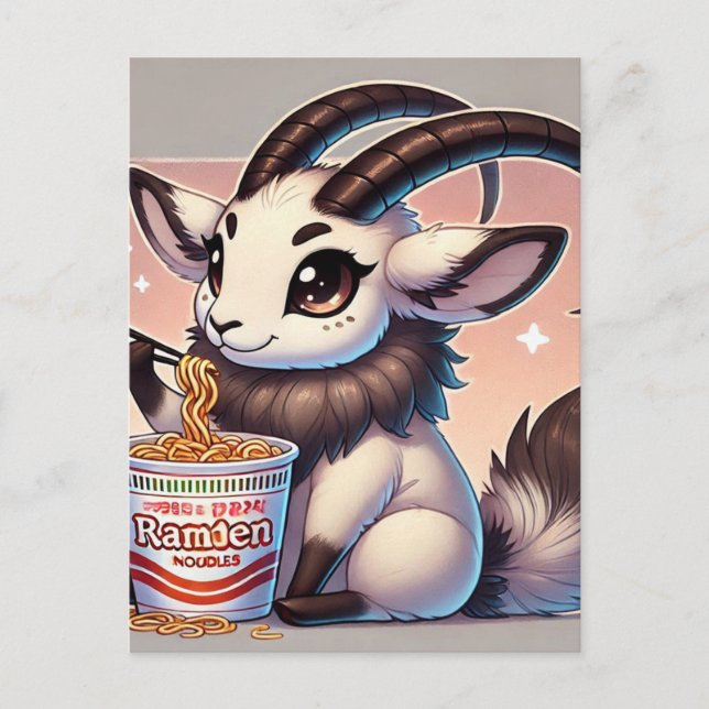 Adorable Oryx Eating Noodles Postcard (Front)