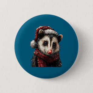 Adorable Ossum In Santa Hat Snowy Winter Christmas Button