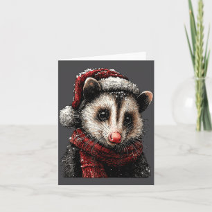 Adorable Ossum In Santa Hat Snowy Winter Christmas Card