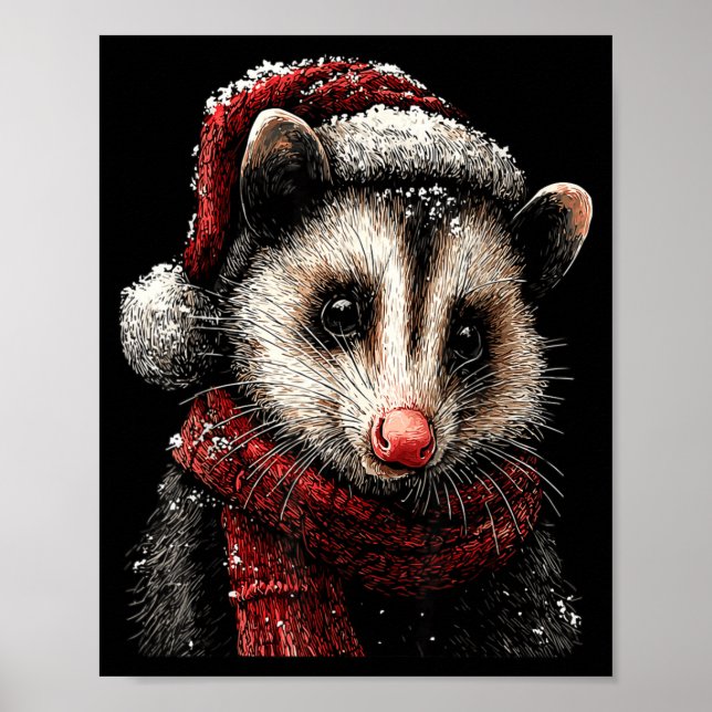 Adorable Ossum In Santa Hat Snowy Winter Christmas Poster (Front)
