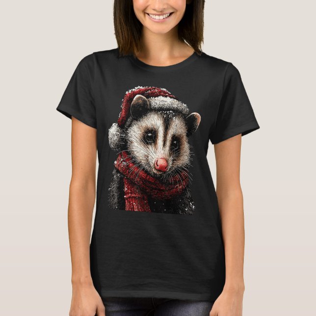 Adorable Ossum In Santa Hat Snowy Winter Christmas T-Shirt (Front)