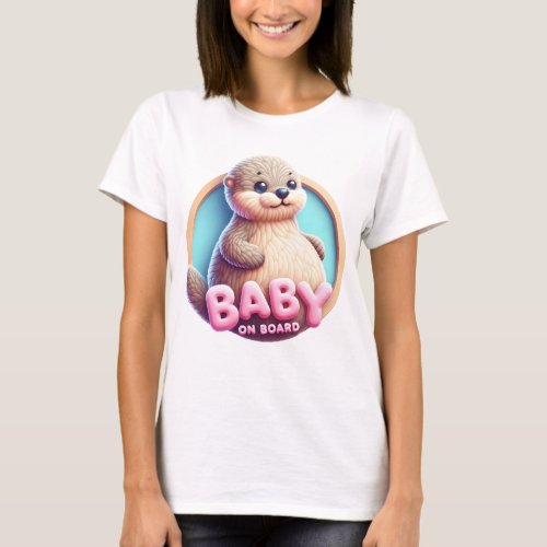 Adorable Otter Baby on Board Announcement  T_Shirt