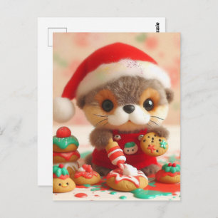 Adorable Otter Baking Christmas Cookies Postcard