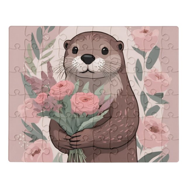 Adorable Otter Boho Flowers Jigsaw Puzzle (Puzzle Horizontal)