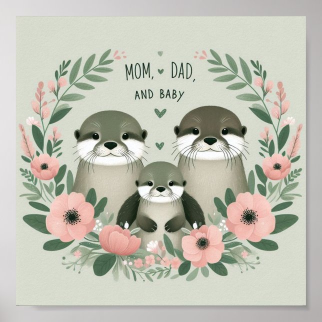 Adorable Otter Boho Mom Dad and Baby Poster (Front)