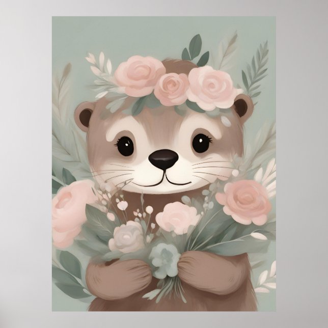 Adorable Otter Boho Watercolor Poster (Front)