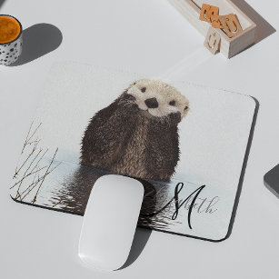 Adorable Otter Cute Personalized Monogram Mouse Pad