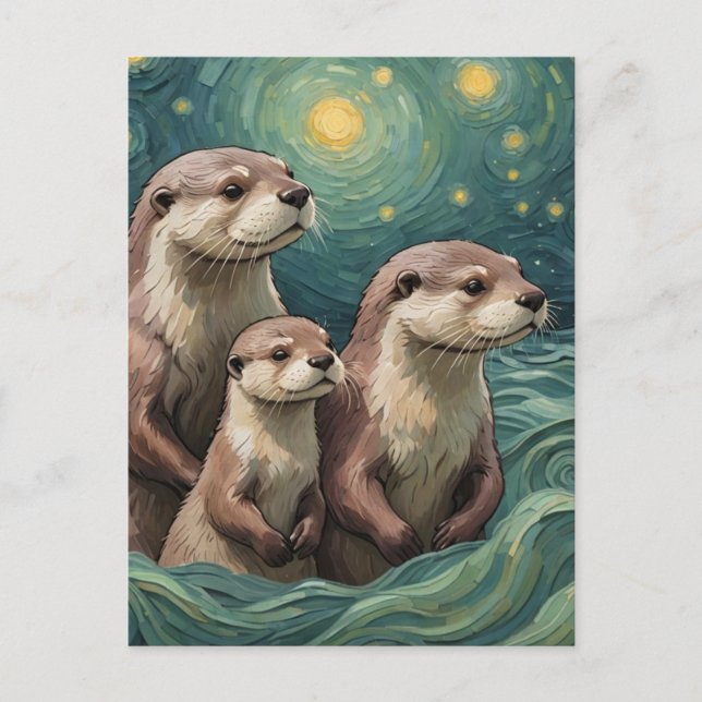 Adorable Otter Family Postcard (Front)
