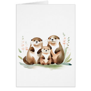 Adorable Otter Family With Flowers All Occasions Cards