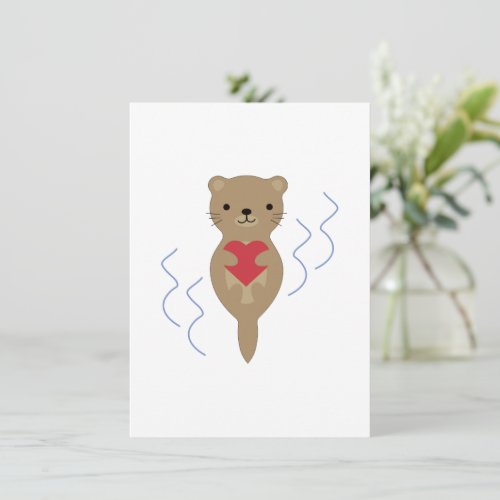 Adorable Otter Hugging a Heart Holiday Card