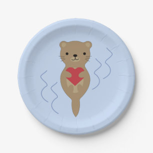 Adorable Otter Hugging a Heart Paper Plates