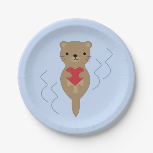 Adorable Otter Hugging a Heart Paper Plates