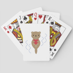 Adorable Otter Hugging a Heart Poker Cards