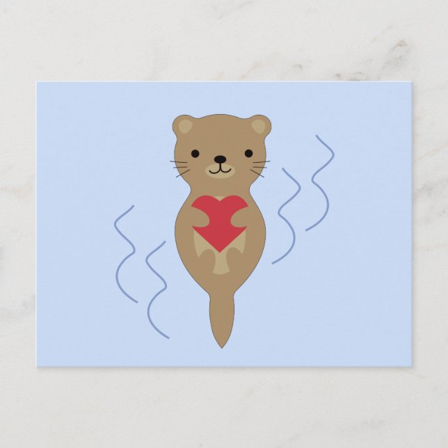 Adorable Otter Hugging a Heart Postcard (Front)