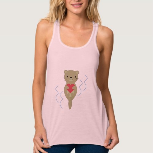 Adorable Otter Hugging a Heart Tank Top