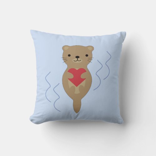 Adorable Otter Hugging a Heart Throw Pillow