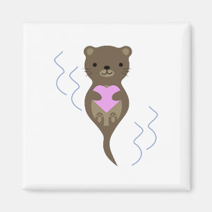Adorable Otter Hugging a Pink Heart Magnet
