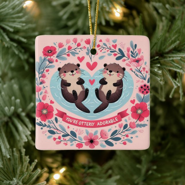 Adorable Otter pun Ceramic Ornament (Tree)