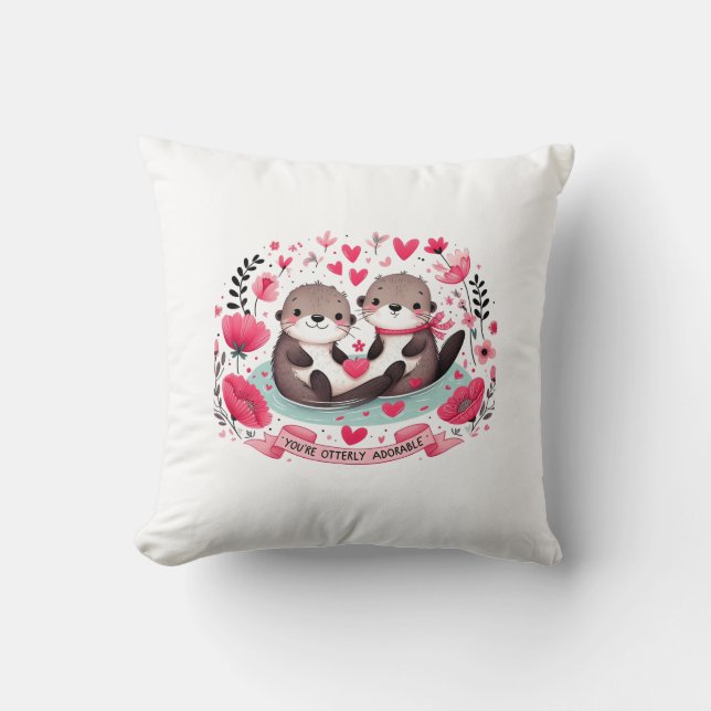 Adorable Otter pun Throw Pillow (Front)