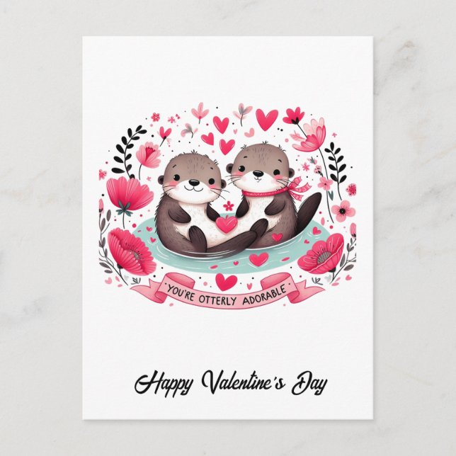 Adorable Otter pun Valentine Postcard (Front)