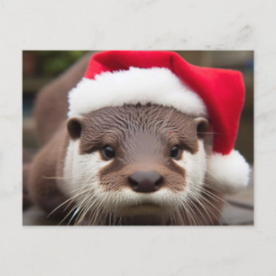 Adorable Otter Santa Hat Postcard