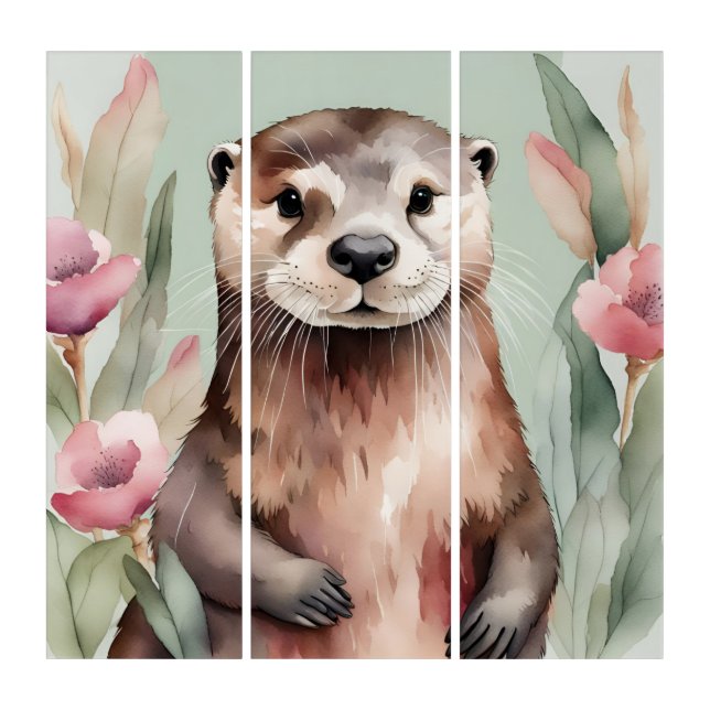 Adorable Otter Watercolor Triptych (Front)