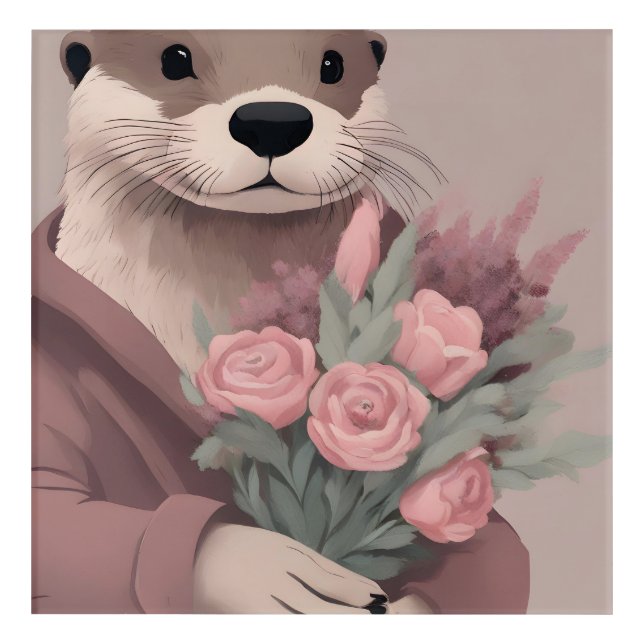 Adorable Otter With Flowers Acrylic Print (Front)
