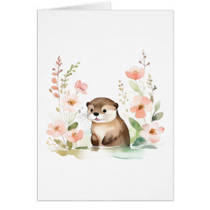 Adorable Otter With Flowers All Occasions Cards