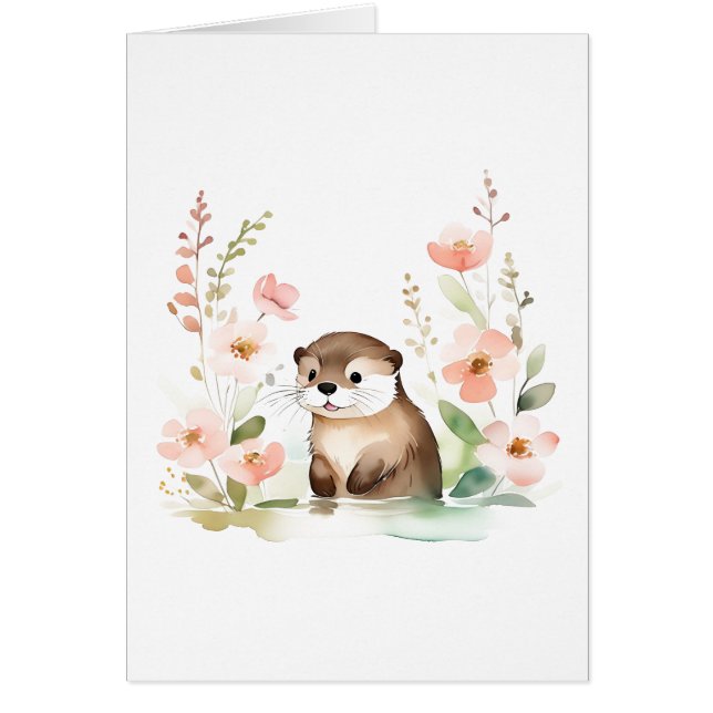 Adorable Otter With Flowers All Occasions Cards (Front)