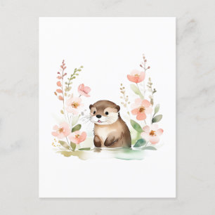 Adorable Otter With Flowers Postcard