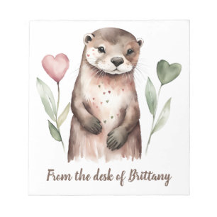Adorable Otter With Heart Flowers Notepad