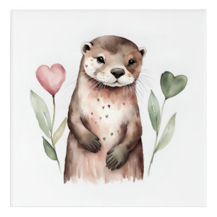 Adorable Otter With Heart Plants Acrylic Print
