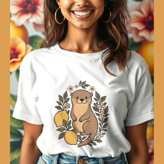 adorable otter with lemons and flowers botanical Tri-Blend shirt (Creator Uploaded)