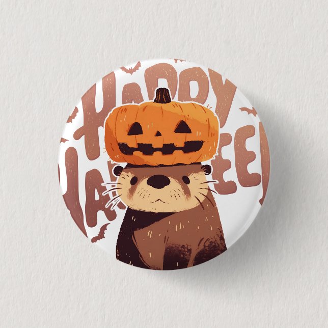 Adorable Otter with Pumpkin Hat – Happy Halloween  Button (Front)